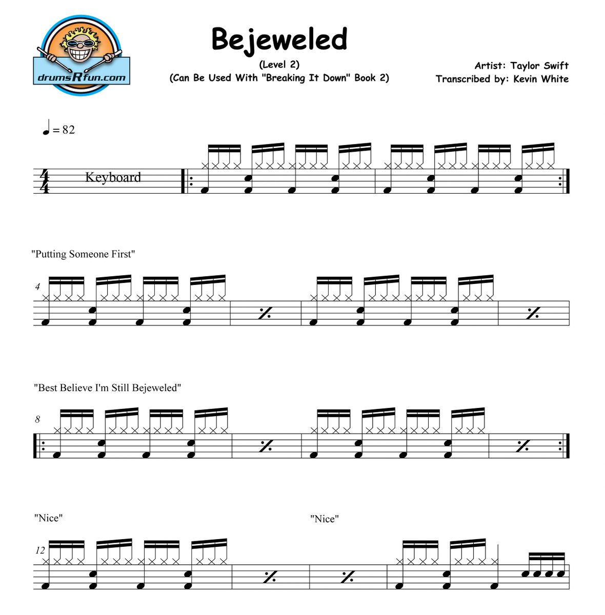 Taylor Swift, Bejeweled Drum Transcription Level 2